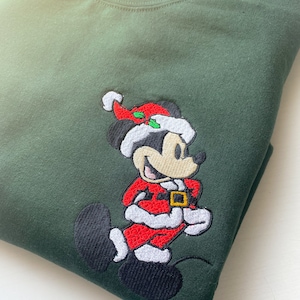 Santa Mickey Embroidered Sweatshirt | Disney Christmas Embroidered Crewneck