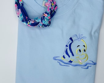 Flounder Embroidered T-shirt | Disney Little Mermaid Embroidered T-shirt | Disney World | Disneyland Embroidered | T-shirt