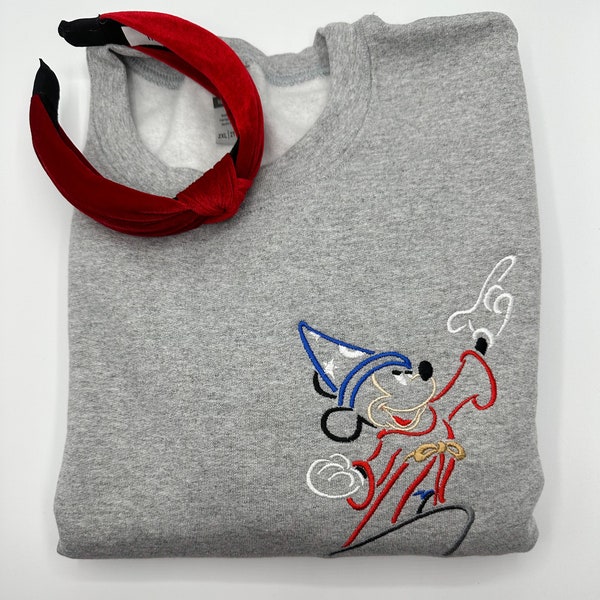 Sorcerer Mickey Embroidered Sweatshirt | Disney World |Mickey Disneyland Embroidered Crewneck | Hoodie | Quarter Zip | Full Zip