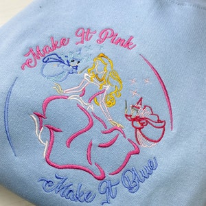 Make It Pink Make It Blue | Sleeping Beauty Embroidered Sweatshirt | Disney Embroidered Crewneck