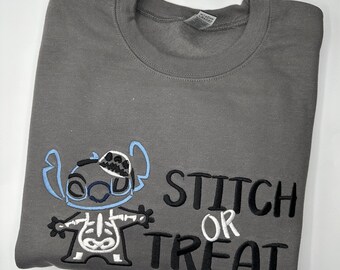 Stitch Trick or Treat Embroidered Tshirt | Disney Embroidered Crewneck
