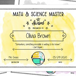 Math, Science and Technology Award Certificate Template for Kids - Digital Download