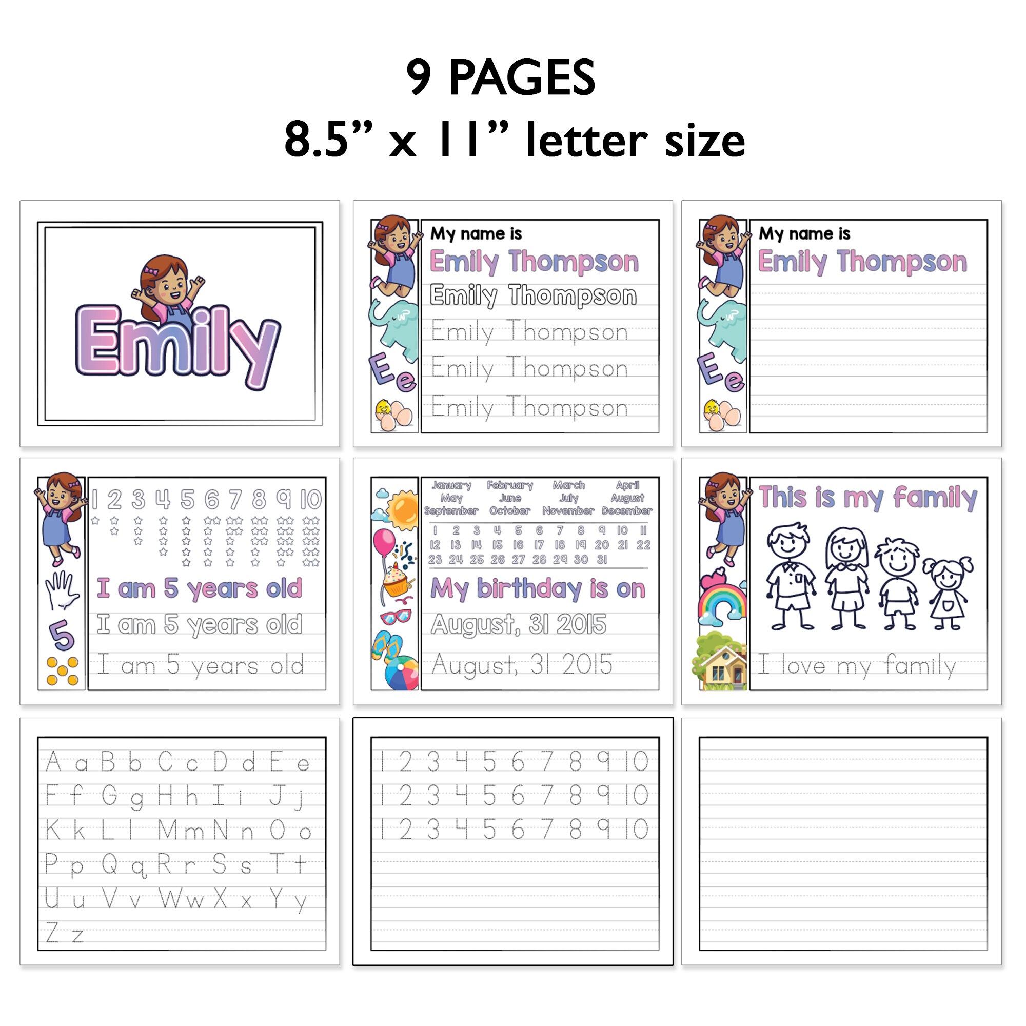 Personlized Kids Worksheets for Preschool and Kindergarten | Etsy