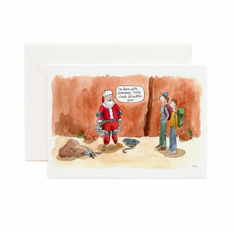 set of 5 Offwidth Climber Santa cards