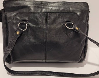 1970s Black Leather Shoulder Tote