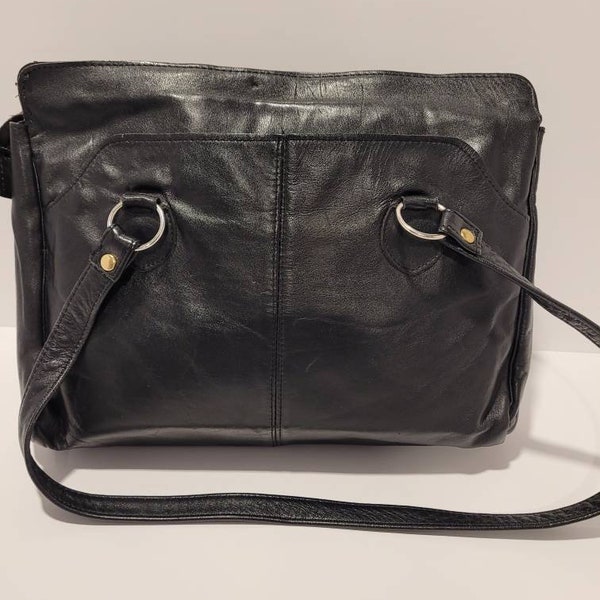 1970s Black Leather Shoulder Tote