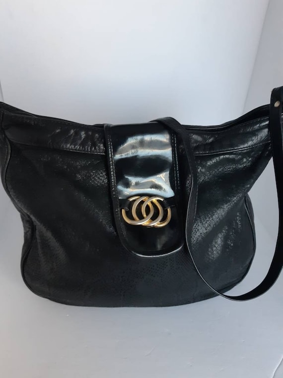 1970s Black Leather Shoulder Bag - image 1