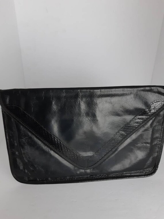 1970s Vintage Black Leather Clutch