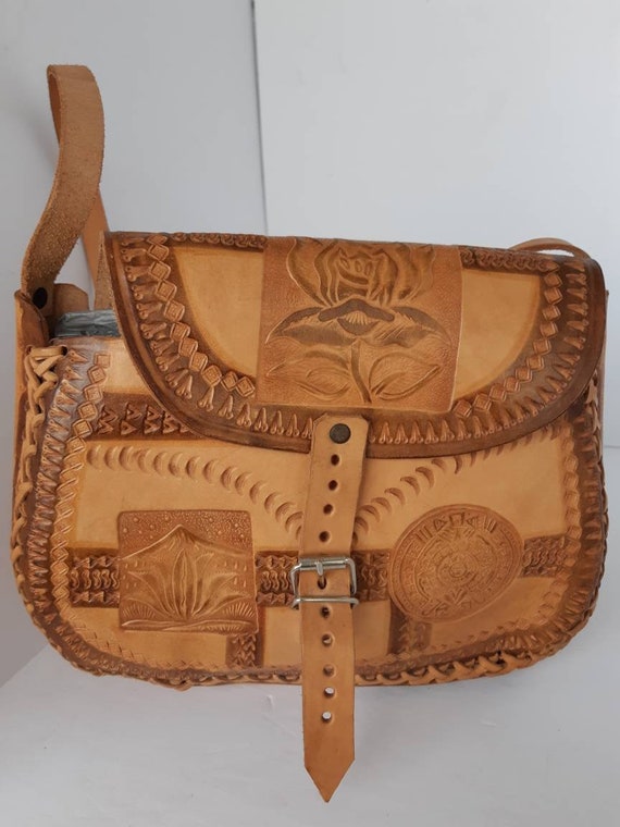 1970s Tooled Leather Crossbody Bag