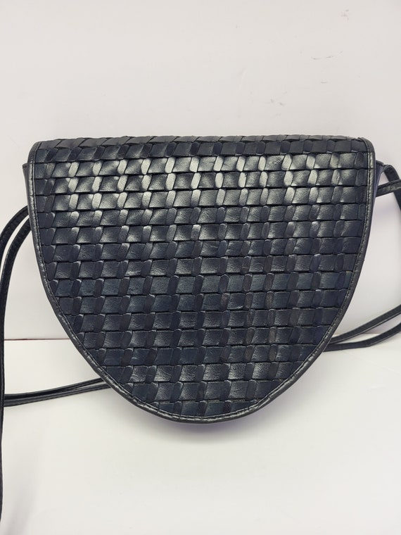1980s Unisa Dark Blue Leather Shoulder Bag - image 1