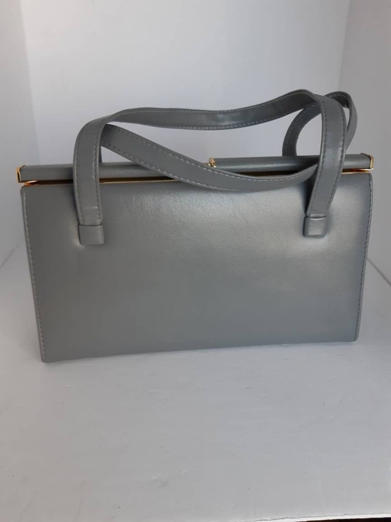 1960s Vintage Grey Leather Top Handle Bag