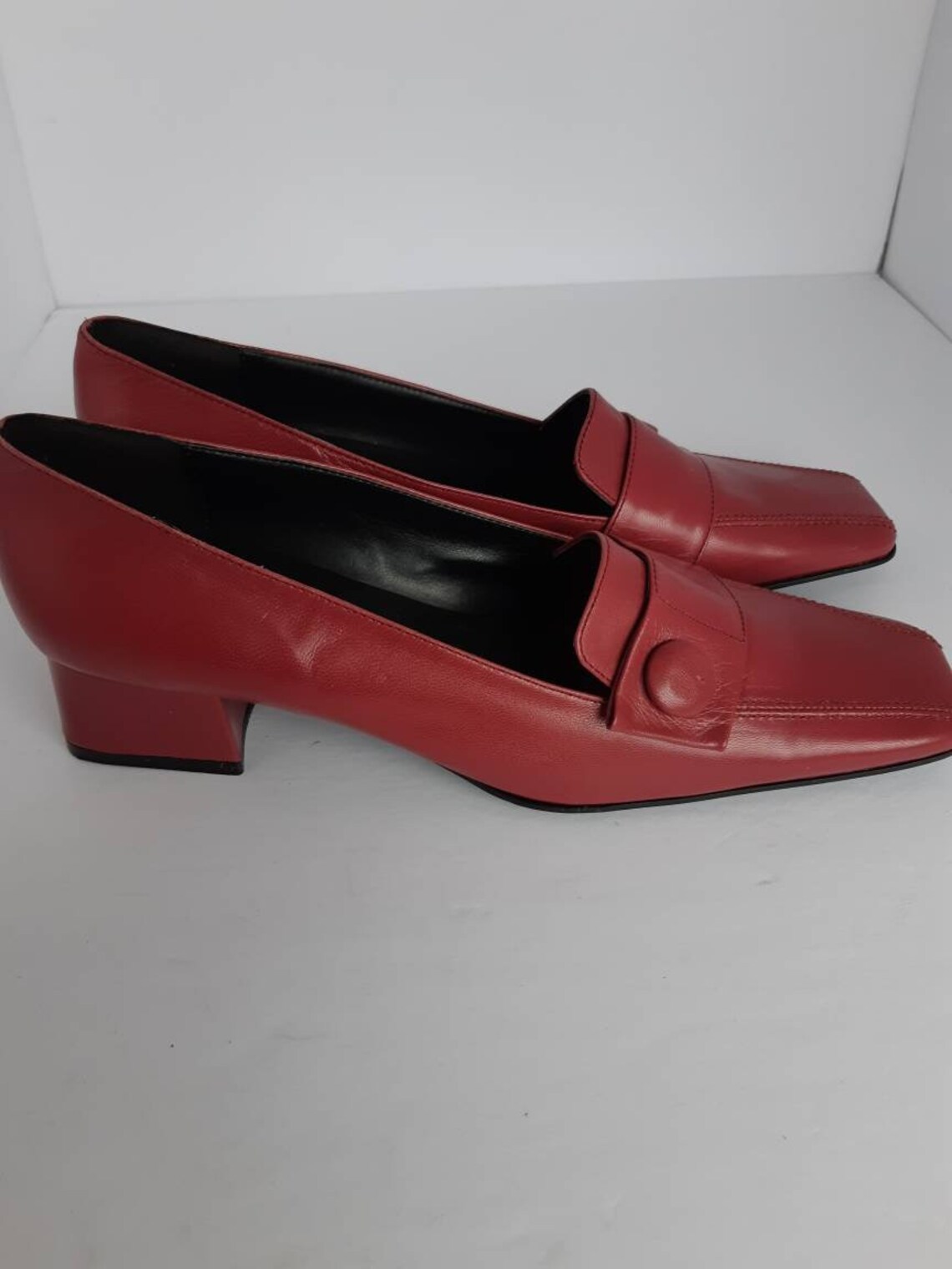 Vintage Leather Square Toe Cube Heel Shoes - Etsy Canada