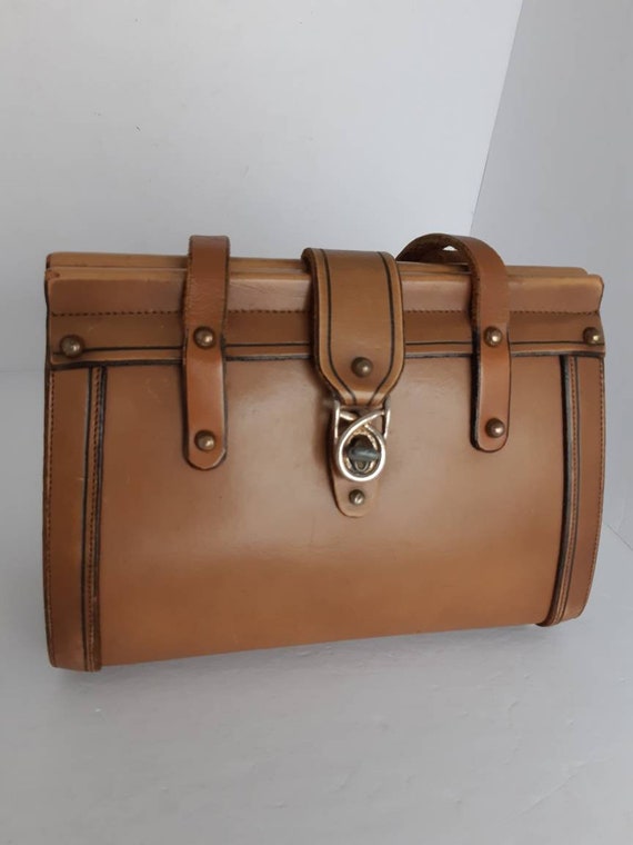 1960s Hard Shell Leather Top Handle Bag.