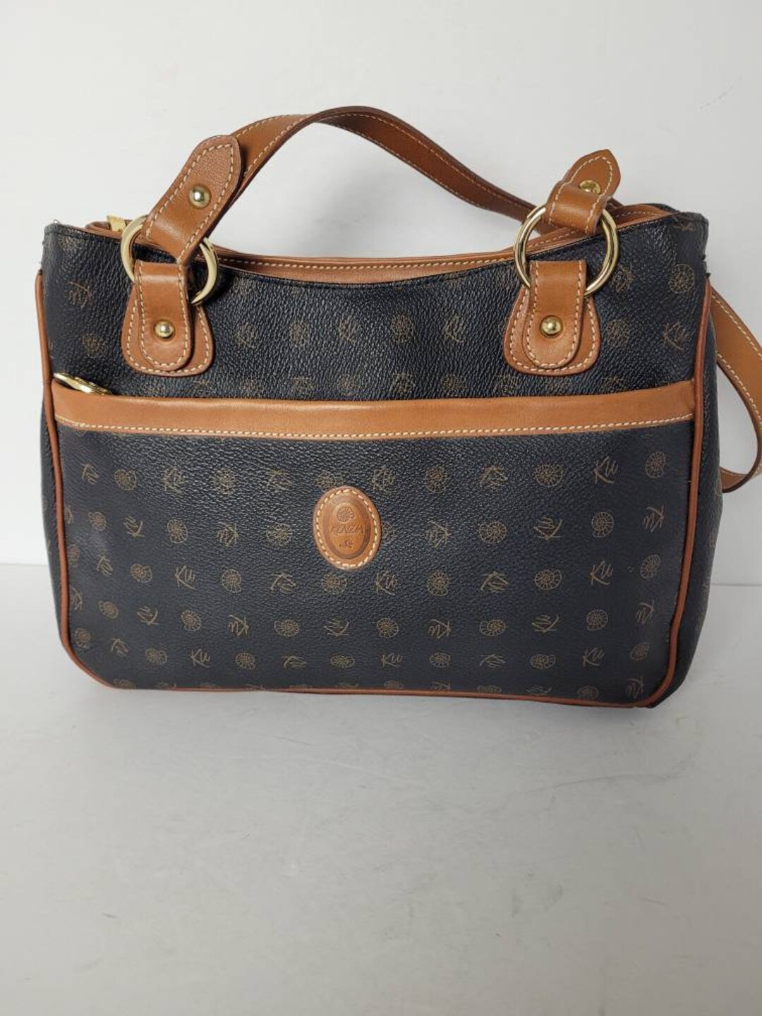 Vintage Leather and Coated Canvas Shoulder Bag. Etsy