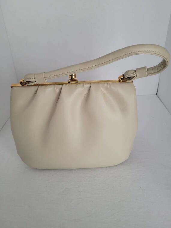 1960s Cream Top Handle Bag with Leather Gloves. Gem