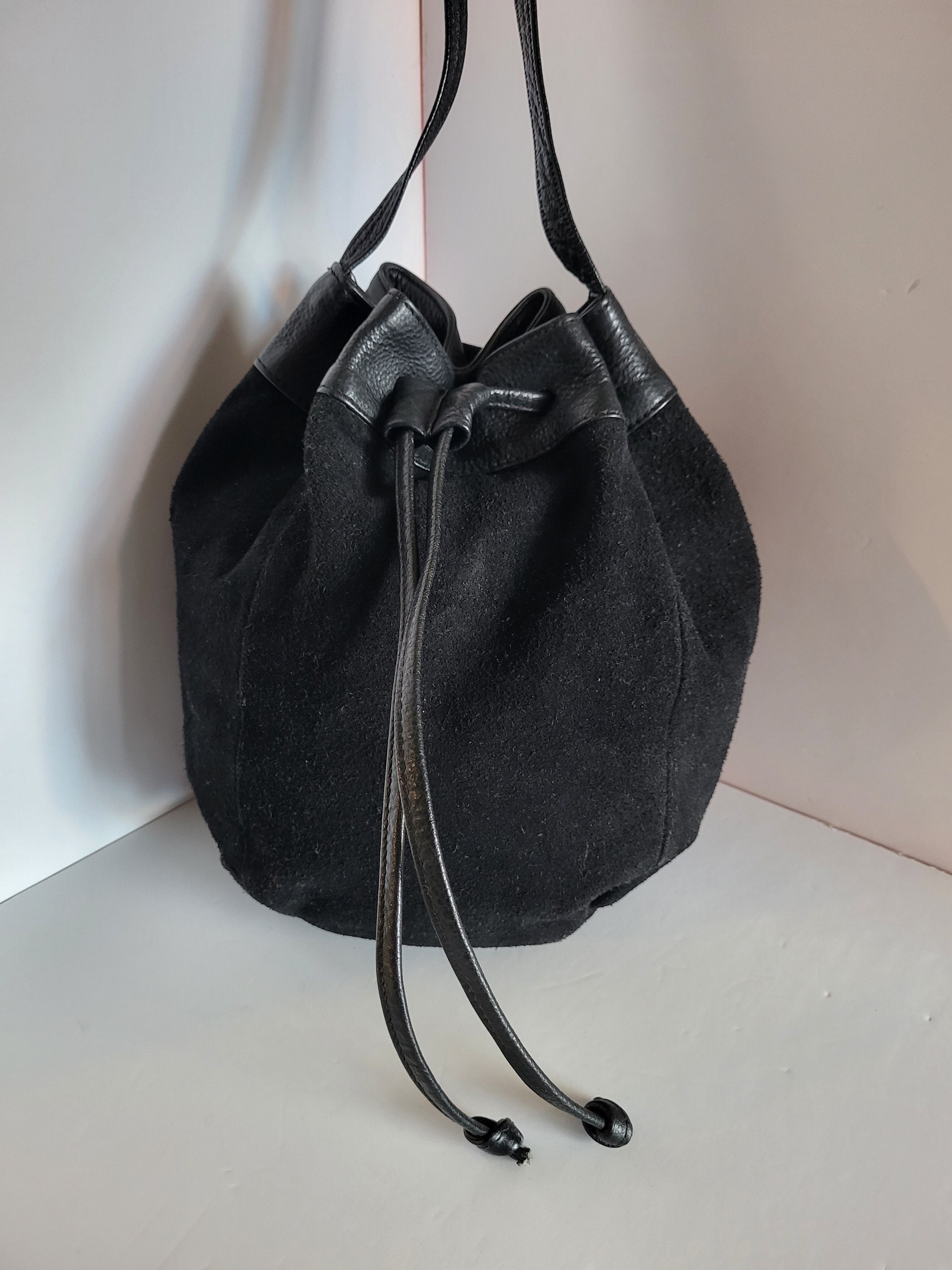 Black suede bucket bag new arrivals