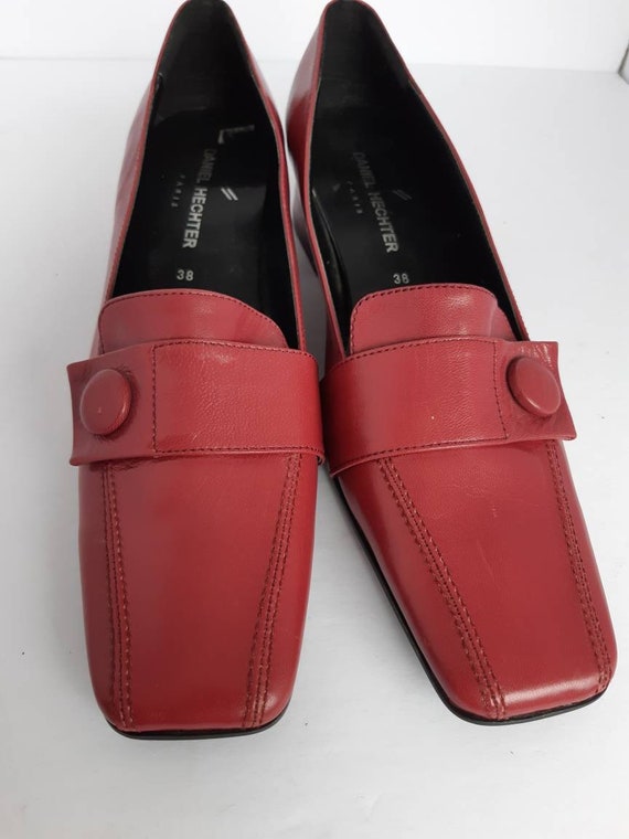 Vintage Leather Square Toe Cube Heel Shoes