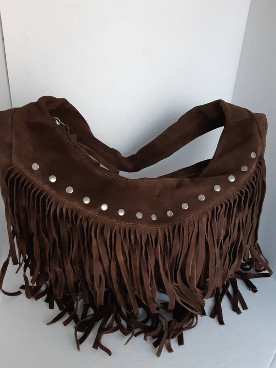 1990s Fabulous Vintage Suede Fringe Hobo Bag