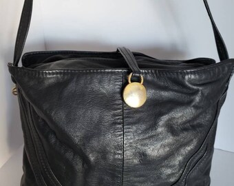 1980s Durabilt Black Leather Shoulder Bag