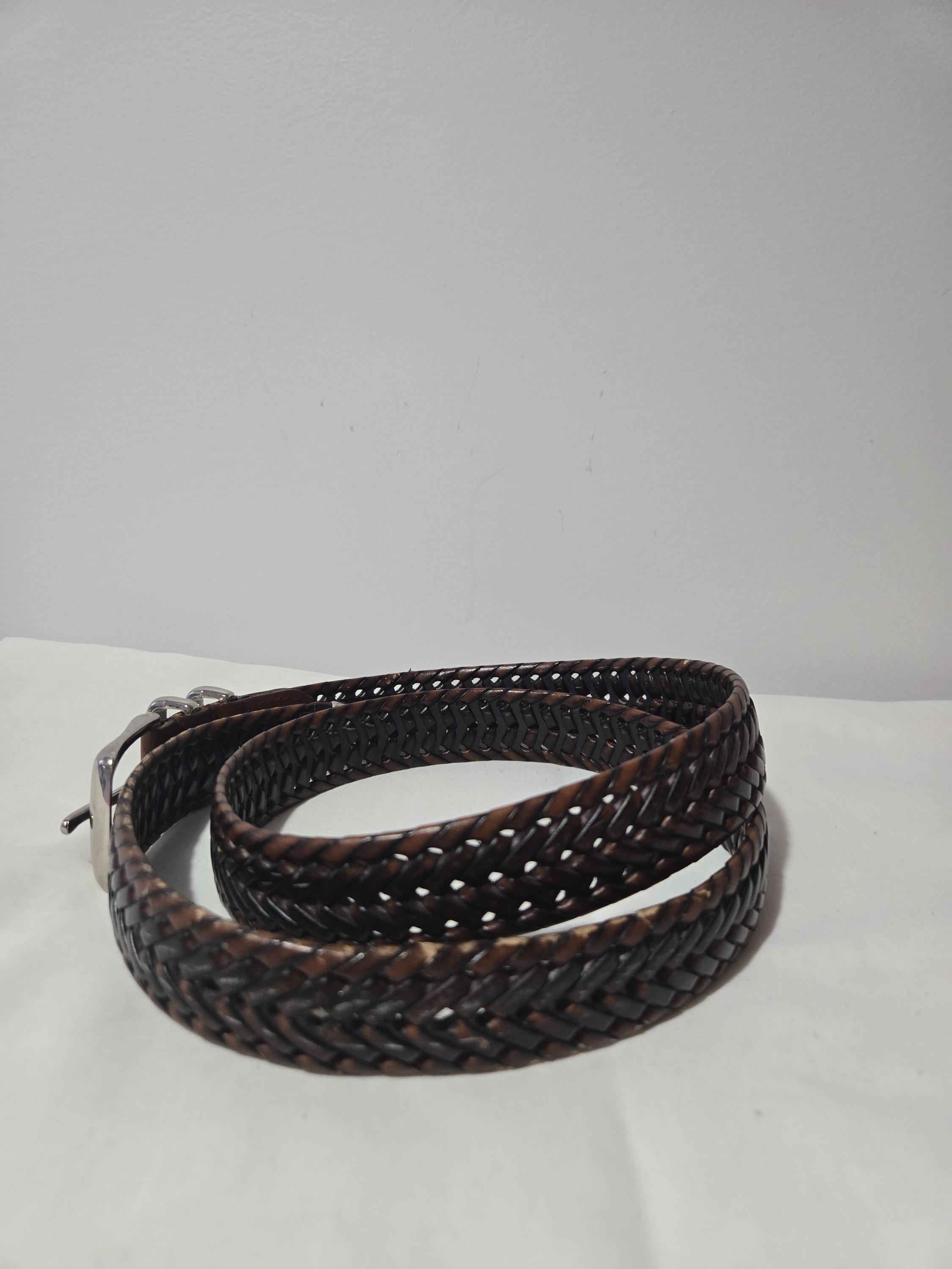 Perry Ellis Vintage Cognac Brown Braided Woven Worn in Leather Wide Belt S / M Burnished Reversible Leather Belt – Perry Ellis main image 2