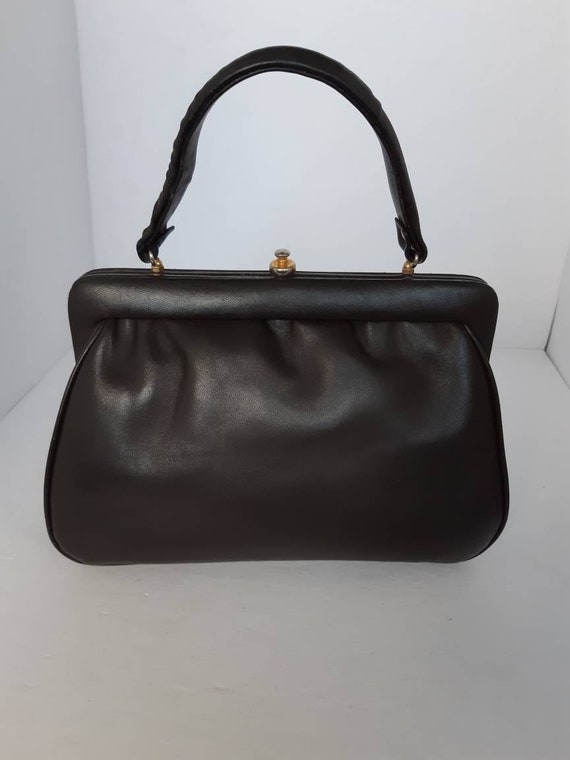 1950s Dark Brown Leather Top Handle Bag