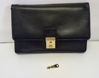 1980s Black Leather Clutch/Wristlet