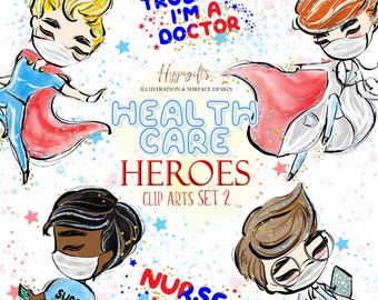 Health care heroes cliparts,male nurse with cape,doctor with cape,nurse and doctor illustrations,Super heroes cliparts U0056