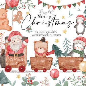 Christmas watercolor clipart, Santa Claus clipart, Christmas  PNG instant download,watercolor christmas illustrations U00153