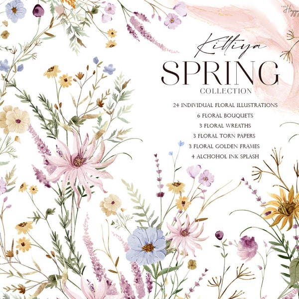 Watercolor Floral Clipart , Spring Flower Clipart ,Wild flowers ,Delicate Flowers Watercolor,Spring wreath  U00161