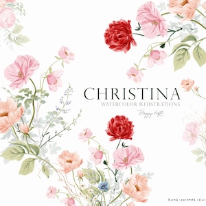 Clipart de aquarela floral selvagem - clipart floral de casamento - clipart de flores silvestres - clipart floral delicado - clipart de flores de primavera U00214