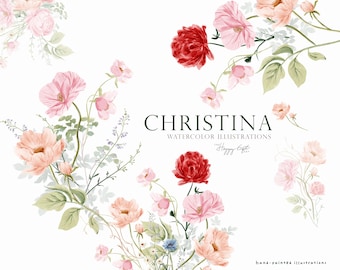 Wild floral watercolor clipart - Wedding floral clipart - wild flower clipart - delicate floral clipart - spring flower clipart U00214