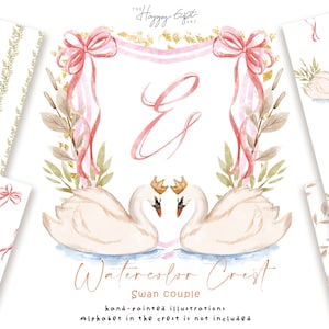 Clipart stemma acquerello - Acquerello coppia cigno - Clipart fai da te stemma - Documenti digitali cigno - Stemma baby shower - Clipart cornice U00206