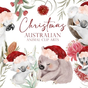 Weihnachten Australische Tiere Clipart, Australische Tiere Clipart, Weihnachten Aquarell Clipart U00151