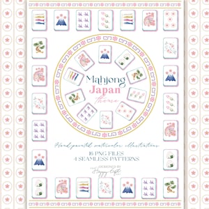 Japanese Mahjong clipart set ,Chinoiserie Mahjong Tiles,Mahjong party cliaprt,Japanaese clipart, Sakura Pattern,Mahjong DIY clipart U00271