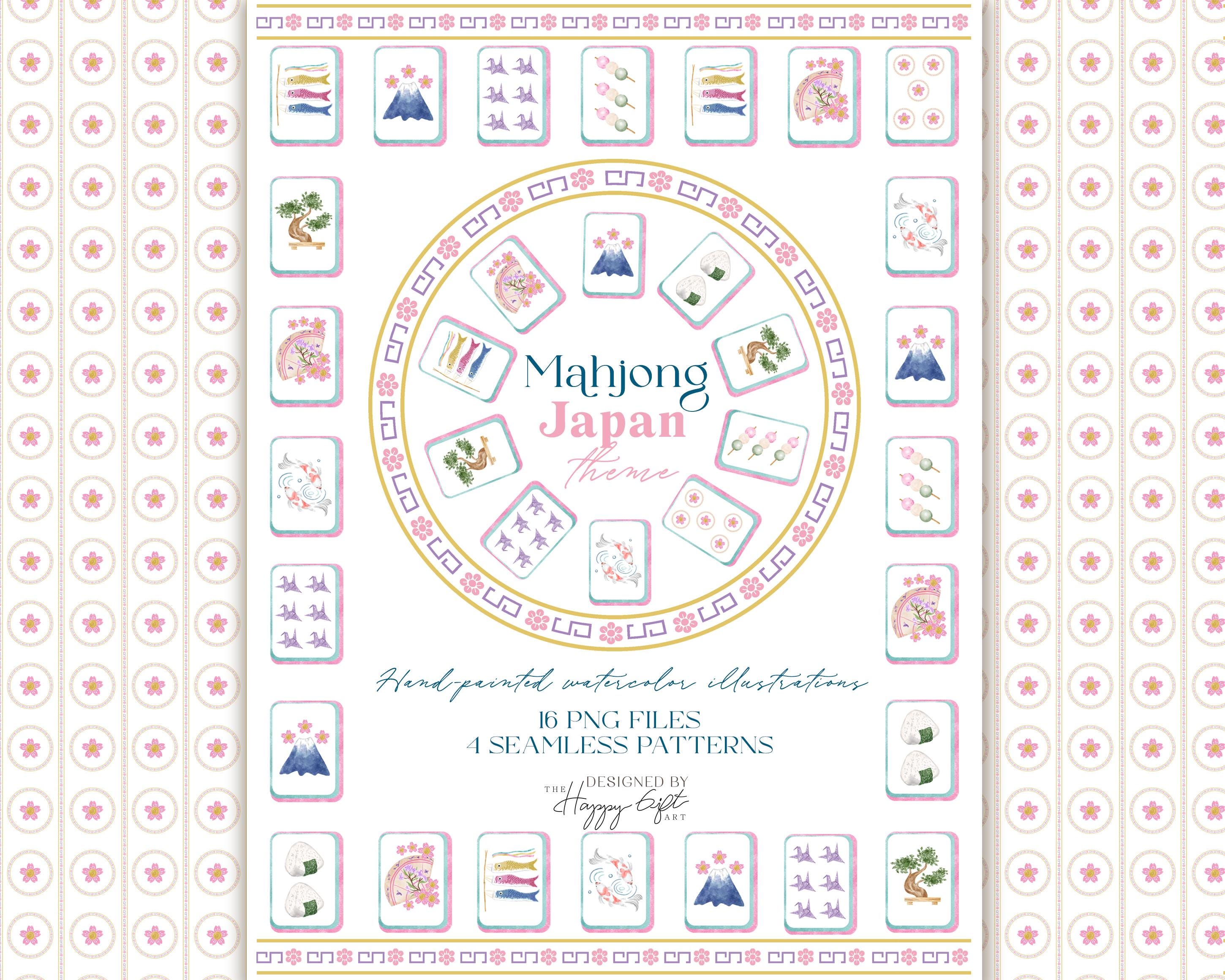 Japanese Mahjong clipart set ,Chinoiserie Mahjong Tiles,Mahjong party cliaprt,Japanaese clipart, Sakura Pattern,Mahjong DIY clipart U00271