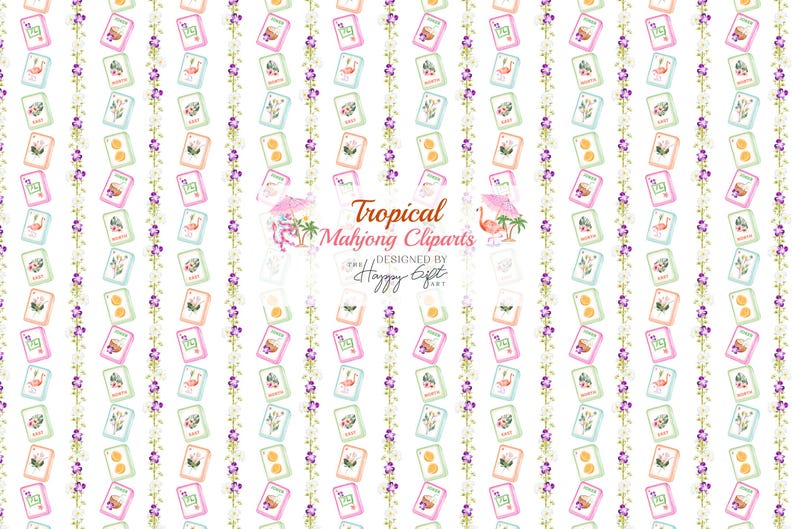 Tropical Mahjong Cliparts - Palm Spring Mahjong Clipart - Summer Mahjong Party - American Mahjong Tiles Digital download image 12
