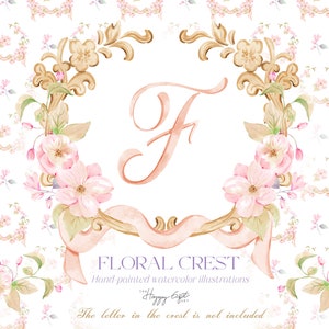 Illustrazioni di matrimonio con stemma floreale ad acquerello Clipart ad acquerello fai da te Cresta per baby shower Documenti digitali U00217