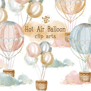 Hot air balloon clip arts, balloon clip arts, watercolor hot air balloon, watercolor balloons, nursery clipart, baby clip arts  U00134