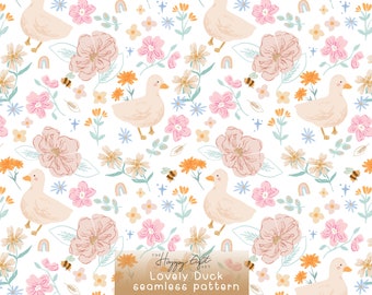Belle version blanche de modèle sans couture de ressort de canard, modèle de ressort, modèle de surface, modèle de tissu, modèle sans couture utilisation commerciale