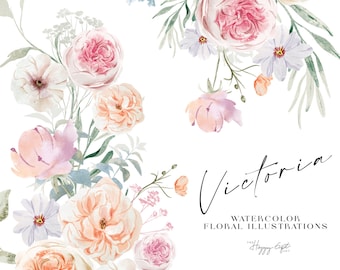 Clipart floral aquarelle - clipart floral sauvage - aquarelle Clipart - Clipart Premade - Clipart mariage - bordure florale U00190
