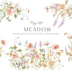 Wilde Blumen Aquarell Clip Art - Wilde Blumen Clip Art - Hochzeit Blumen Clipart - Hochzeitseinladung - Blumen Bordüre Clip Art U00227