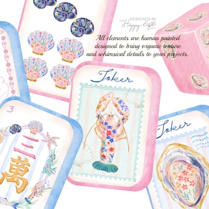 Imágenes prediseñadas de Mahjong con estilo costero - Imágenes prediseñadas PNG de fichas de Mahjong americano - Mahjong con motivos florales y marinos - Papel digital de Mahjong (descarga digital) imagen 5