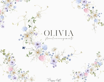 Wild floral watercolor clipart - watercolor flowers - floral arrangement clipart - floral  cliparts - wedding clipart U00183
