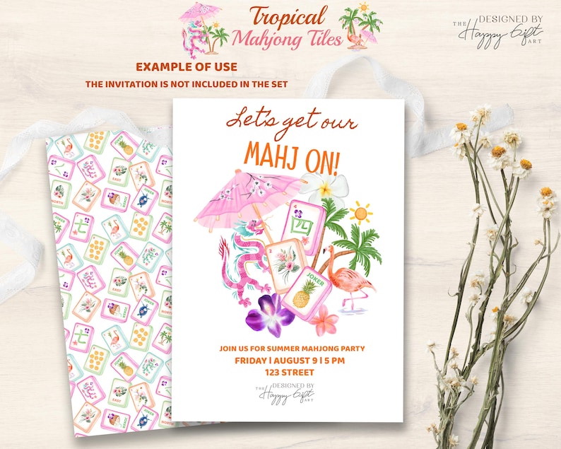 Tropical Mahjong Cliparts - Palm Spring Mahjong Clipart - Summer Mahjong Party - American Mahjong Tiles Digital download image 14