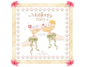 Mahjong party clipart, Mahjong watercolor PNG, Chinese Mahjong clipart, Watercolor Mahjong U00262