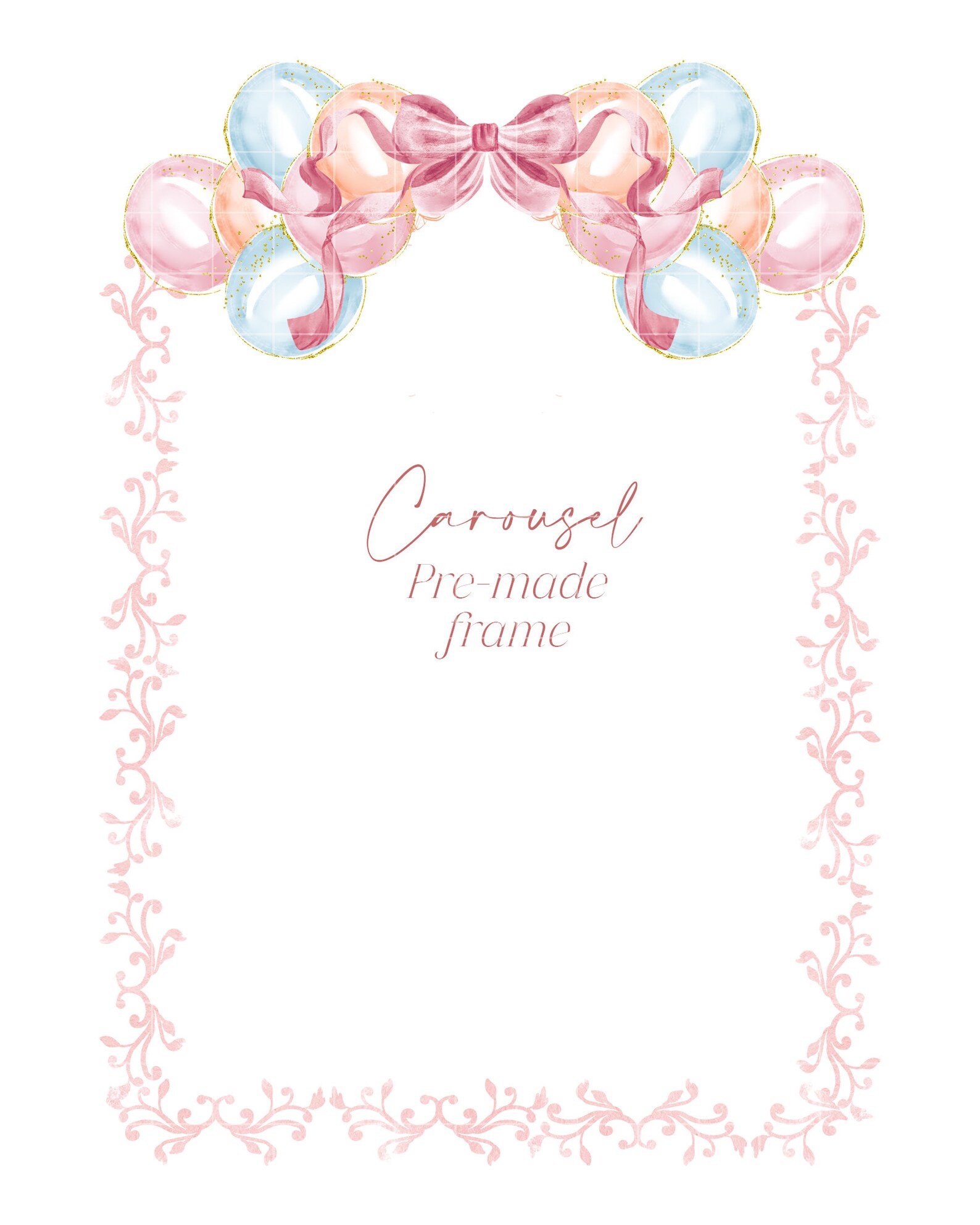 Pink Carousel With Horse Watercolor Cliparts Balloons Clipart Birthday ...