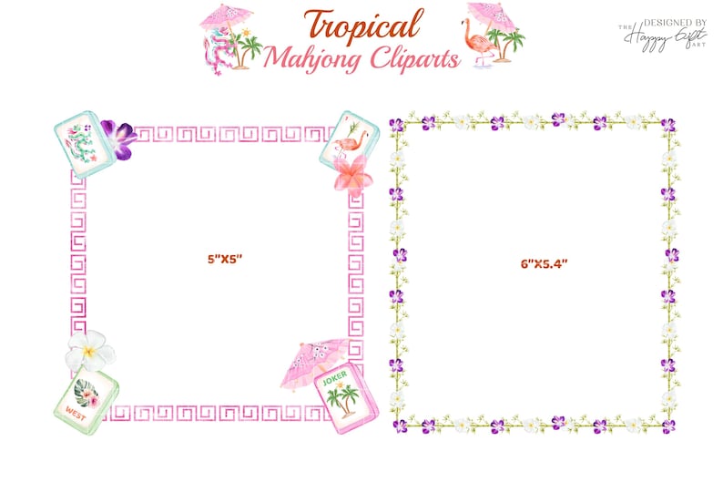 Tropical Mahjong Cliparts - Palm Spring Mahjong Clipart - Summer Mahjong Party - American Mahjong Tiles Digital download image 4