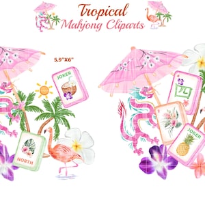 Tropical Mahjong Cliparts - Palm Spring Mahjong Clipart - Summer Mahjong Party - American Mahjong Tiles Digital download image 6