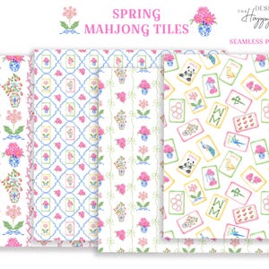 Aquarell Mahjong Fliesen Clipart - Chinoiserie Mahjong Set - Grandmillennial Clipart (digitaler Download) Bild 7