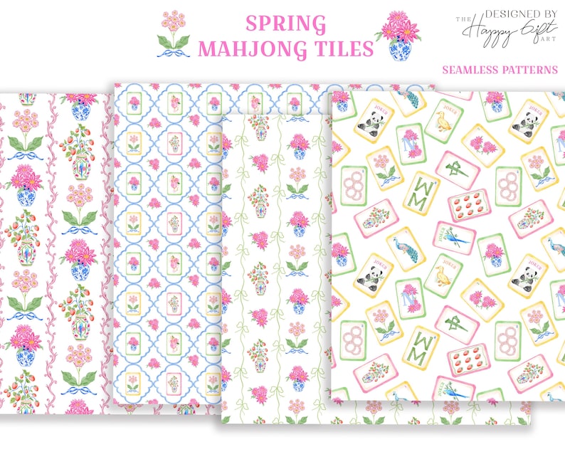Aquarell Mahjong Fliesen Clipart - Chinoiserie Mahjong Set - Grandmillennial Clipart (digitaler Download) Bild 7